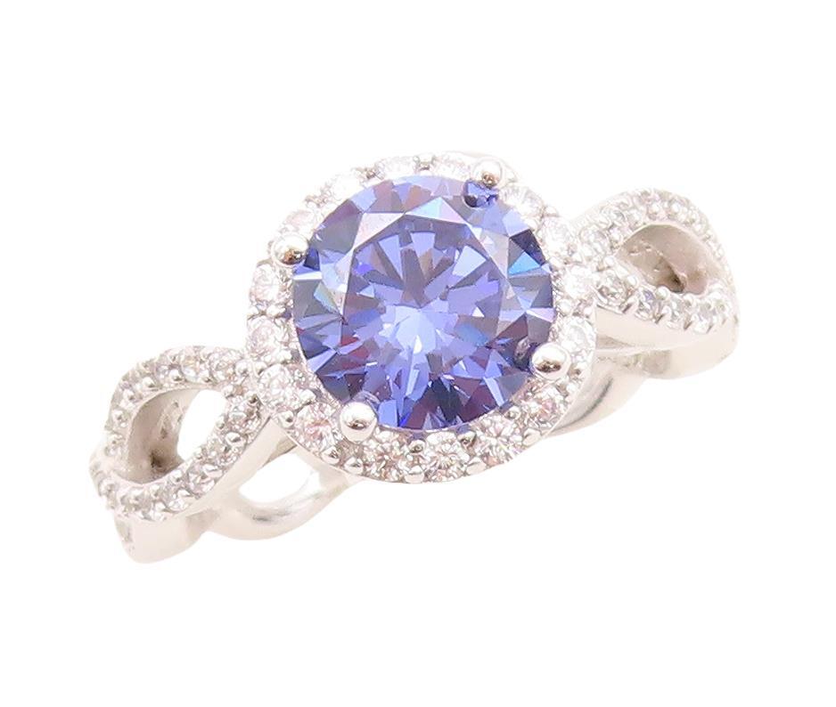 925 Sterling Silver Vintage Ring Round Sapphire Designer CZ Inlay  Sz 7  RG30110