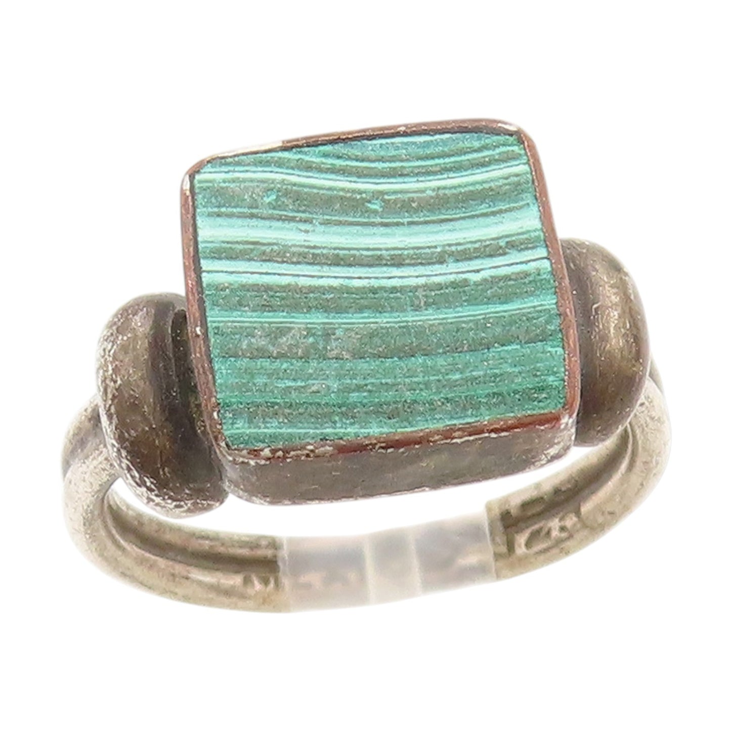 925 Sterling Silver Vintage Ring Malachite Split Shank Band  Sz 5.5  RG34316
