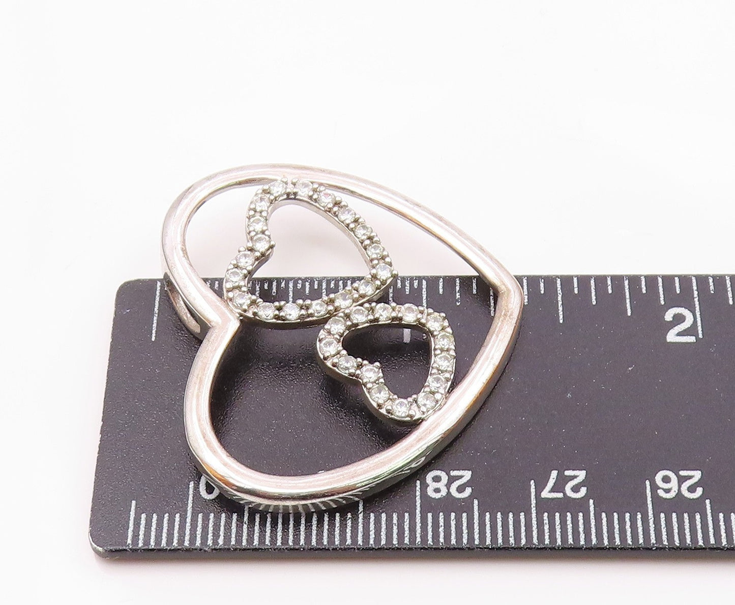 925 Sterling Silver  Vintage Triple Love Heart Cubic Zirconia Pendant  PT21034
