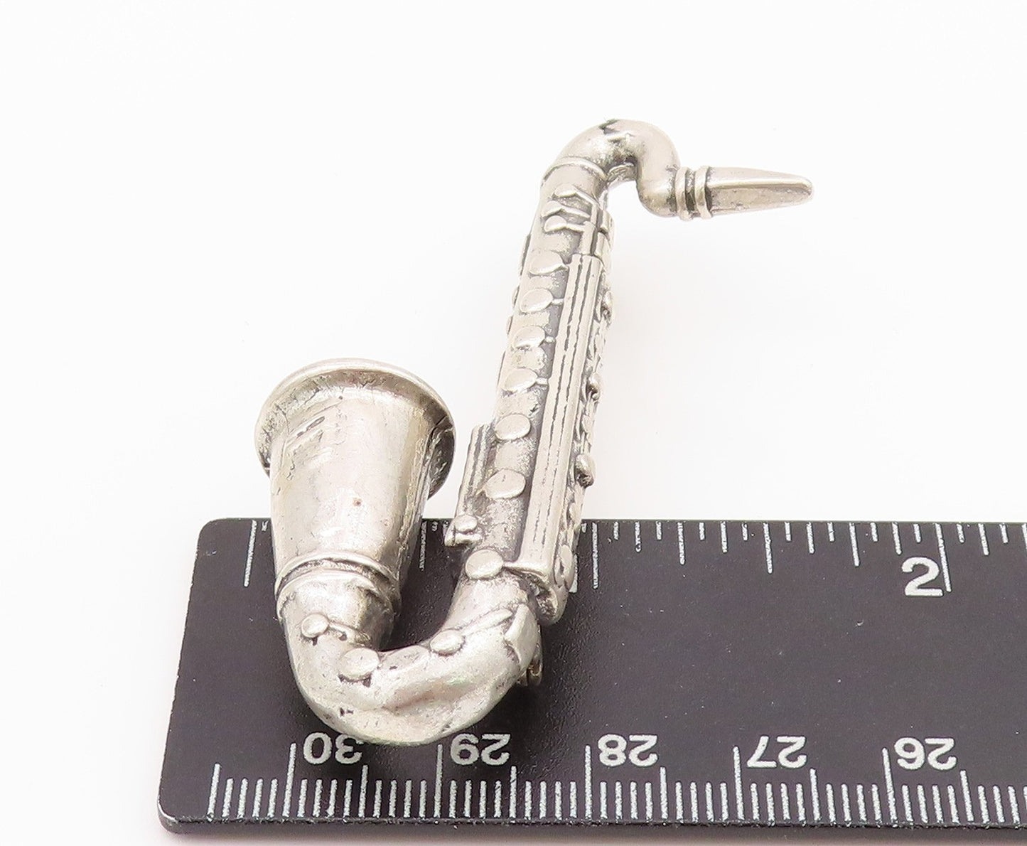 925 Sterling Silver Vintage Brooch 3D Carved Heavy Saxophone   BP11694
