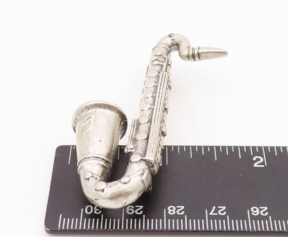 925 Sterling Silver Vintage Brooch 3D Carved Heavy Saxophone   BP11694