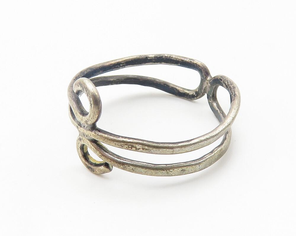 925 Sterling Silver  Vintage Dark Tone Wire Swirl Bypass Ring Sz 7  RG10210