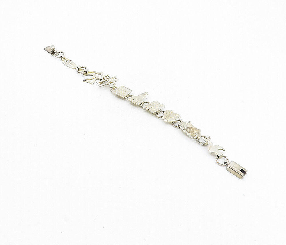925 Sterling Silver  Vintage Holy Bible Religious Link Chain Bracelet  BT3776