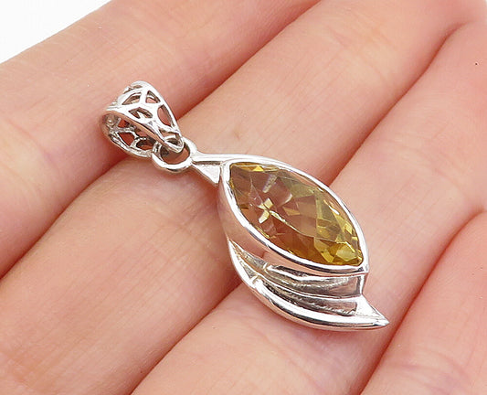 925 Sterling Silver Marquise Cut Citrine Shiny Polished Drop Pendant PT3460