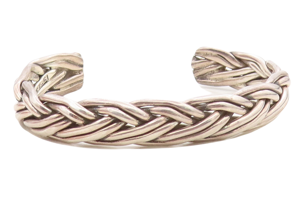 MEXICO 925 Sterling Silver Vintage Dark Tone Braided Cuff Bracelet BT2927