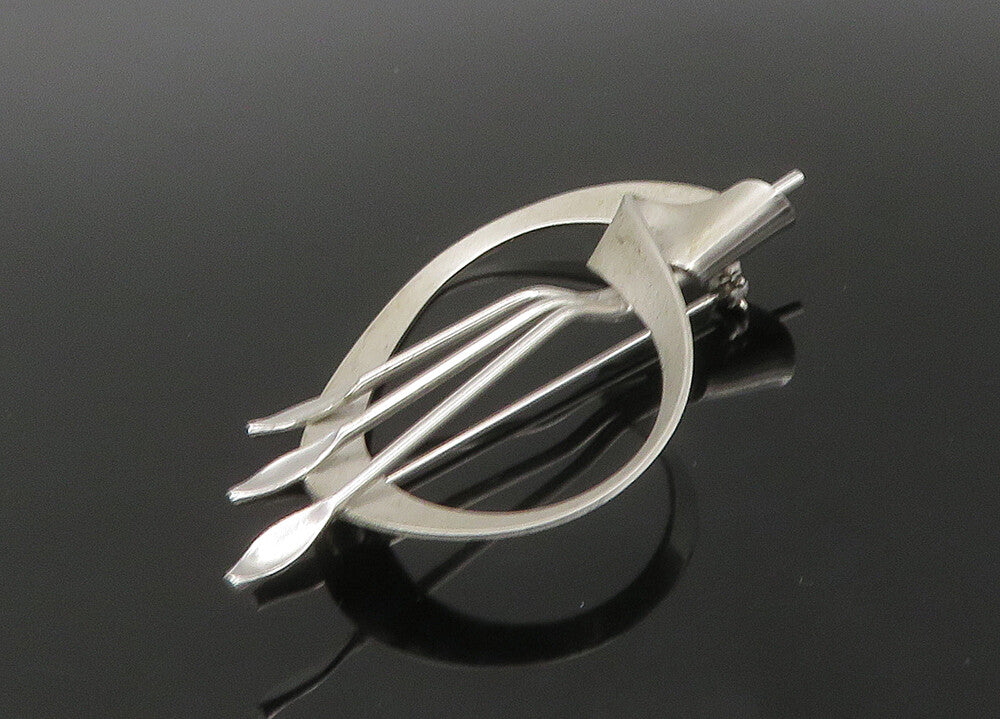 BEAU 925 Sterling Silver  Vintage Shiny Modernist Matte Brooch Pin  BP8909