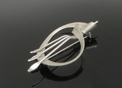 BEAU 925 Sterling Silver  Vintage Shiny Modernist Matte Brooch Pin  BP8909