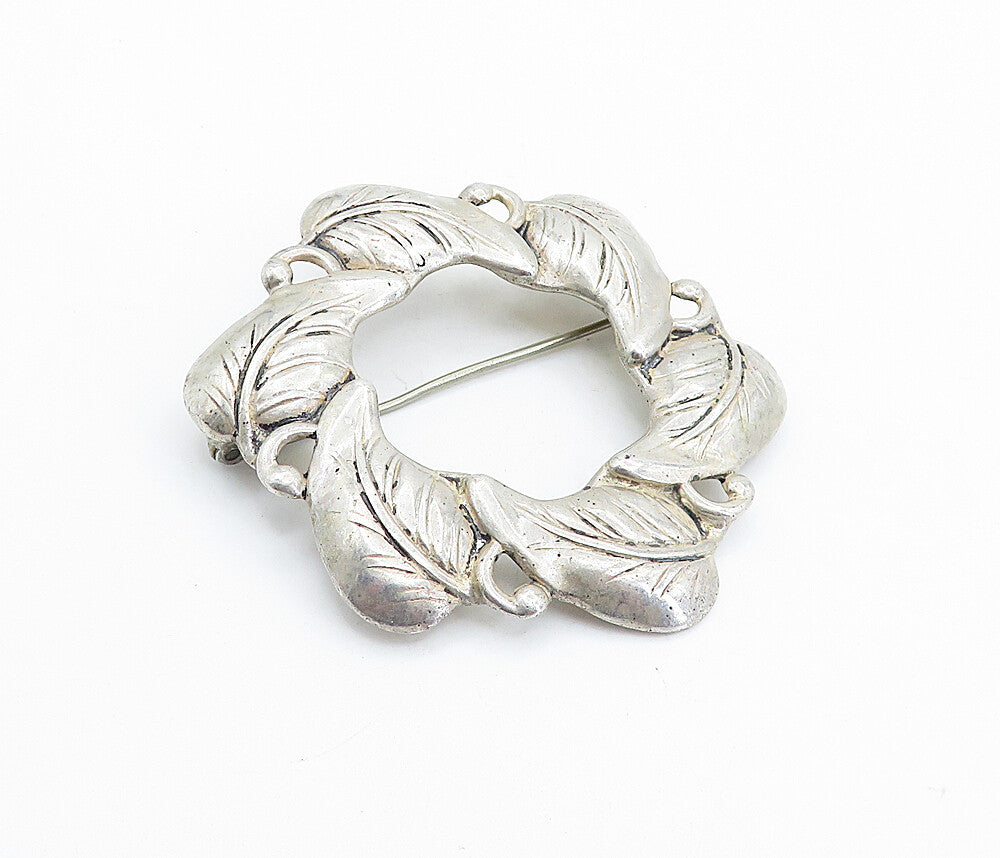 DANECRAFT 925 Sterling Silver  Vintage Floral Leaf Wreath Brooch Pin  BP2433