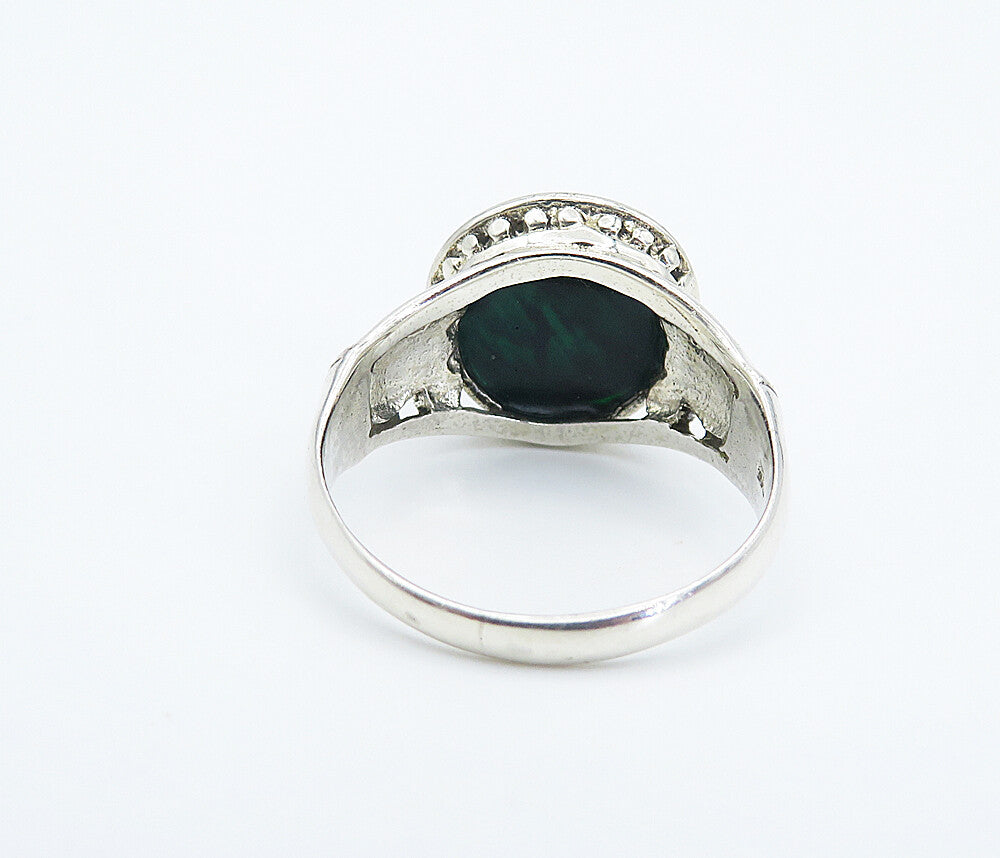 925 Sterling Silver  Inlaid Abalone Shell Shiny Solitaire Ring Sz 6.5  RG8591