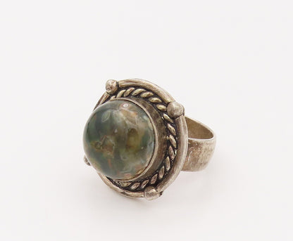 925 Silver  Vintage Green Ocean Jasper Twisted Rope Halo Ring Sz 7  RG26625