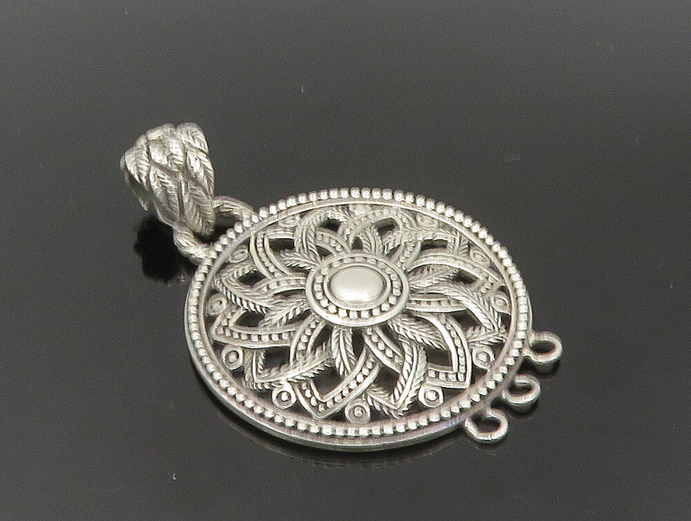 925 Sterling Silver  Vintage Floral Motif Beaded Pattern Pendant  PT20030
