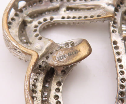 925 Sterling Silver  Vintage Genuine Diamonds Open Love Heart Pendant  PT17979