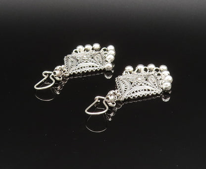 925 Sterling Silver  Vintage Wavy Edge Beaded Diamond Shaped Earrings  EG11956