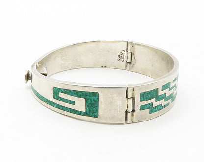 MEXICO 925 Sterling Silver  Vintage Turquoise Inlay Bangle Bracelet  BT5460