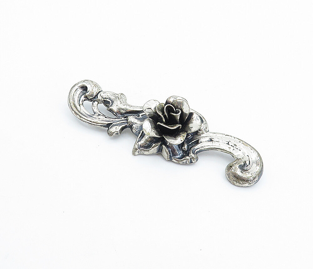 JEWEL ART 925 Sterling Silver  Vintage Sculpted Flower Swirl Brooch Pin BP1379