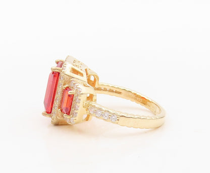 925 Sterling Silver Vintage Ring Gold Plated Orange & White CZ  Sz 6  RG30472