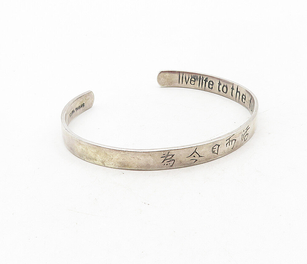 925 Sterling Silver  Vintage Live Life To The Fullest Cuff Bracelet  BT4023