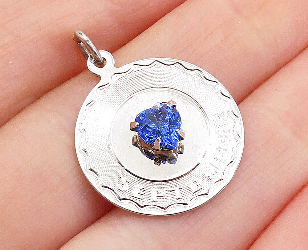925 Sterling Silver  Love Heart Sapphire September Birth Stone Pendant  PT5684