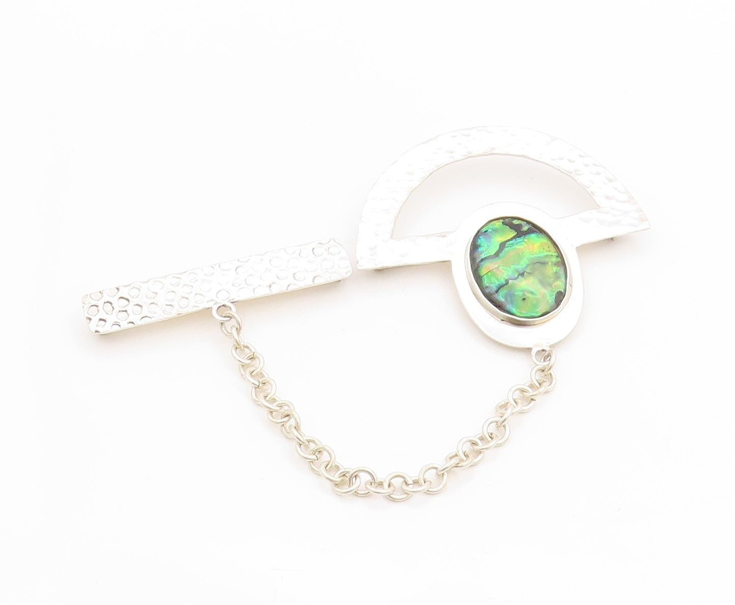 925 Sterling Silver Vintage Brooch MEXICO Fire Opal Long Tie Bar Pin   BP11767
