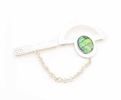 925 Sterling Silver Vintage Brooch MEXICO Fire Opal Long Tie Bar Pin   BP11767