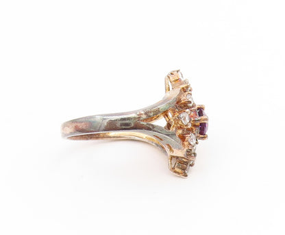 925 Sterling Silver Vintage Ring Gold Plated Amethyst & Topaz Band Sz 8 RG35168