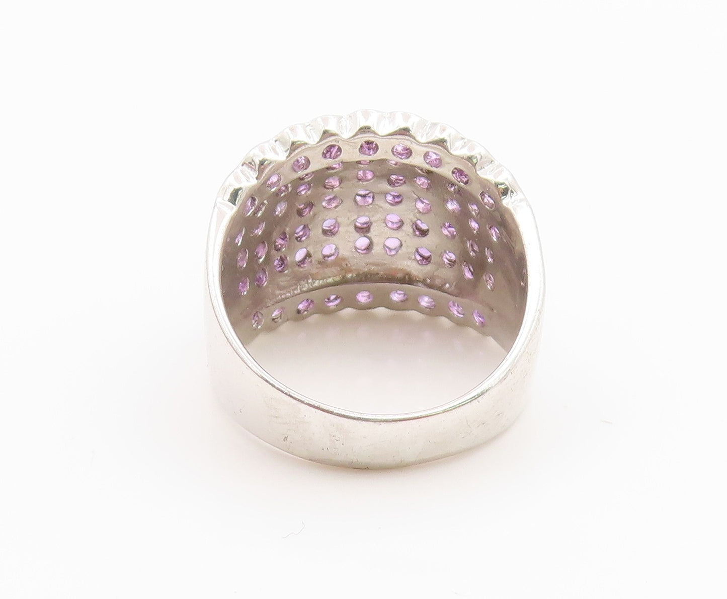 925 Sterling Silver Vintage Ring Amethyst Wide Statement Band  Sz 9  RG36049