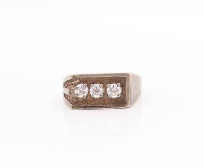 925 Sterling Silver Vintage Ring Three Stone CZ Rectangular Band  Sz 10  RG33545
