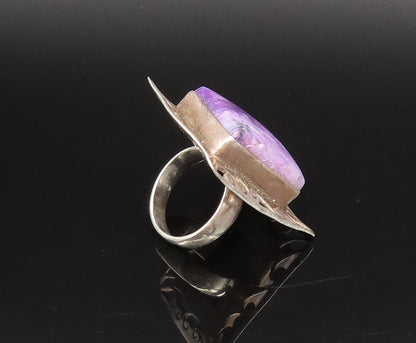 925 Silver  Vintage Openwork Frame Charoite Statement Ring Sz 7  RG26039