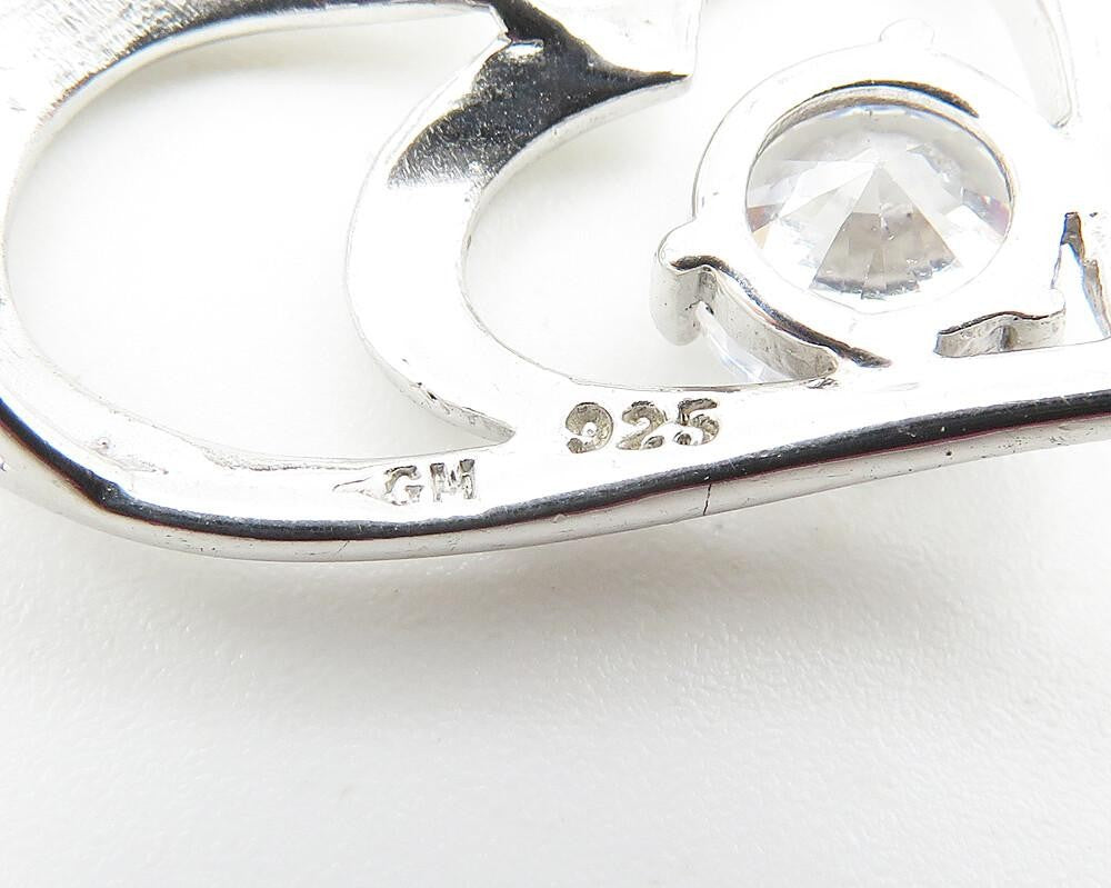 925 Sterling Silver  Shiny Cubic Zirconia Double Love Heart Pendant  PT8303