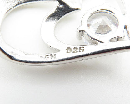 925 Sterling Silver  Shiny Cubic Zirconia Double Love Heart Pendant  PT8303