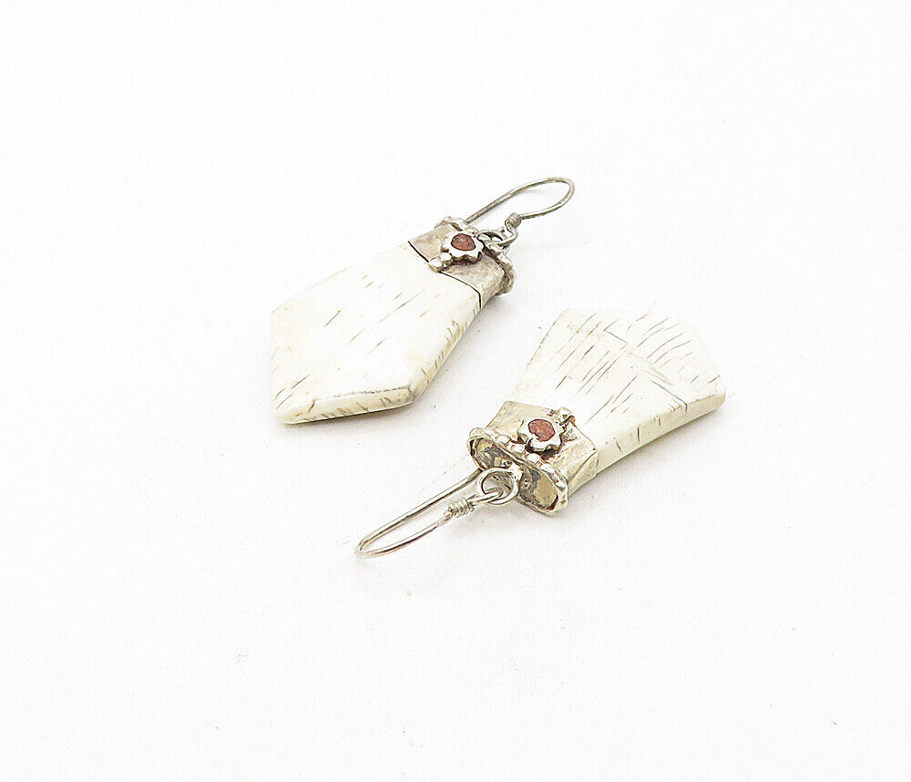 925 Sterling Silver  Vintage Coffin Shape Jasper Rustic Dangle Earrings EG3914