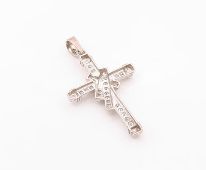 925 Silver  Vintage Cubic Zirconia Wrapped Religious Cross Pendant  PT20499