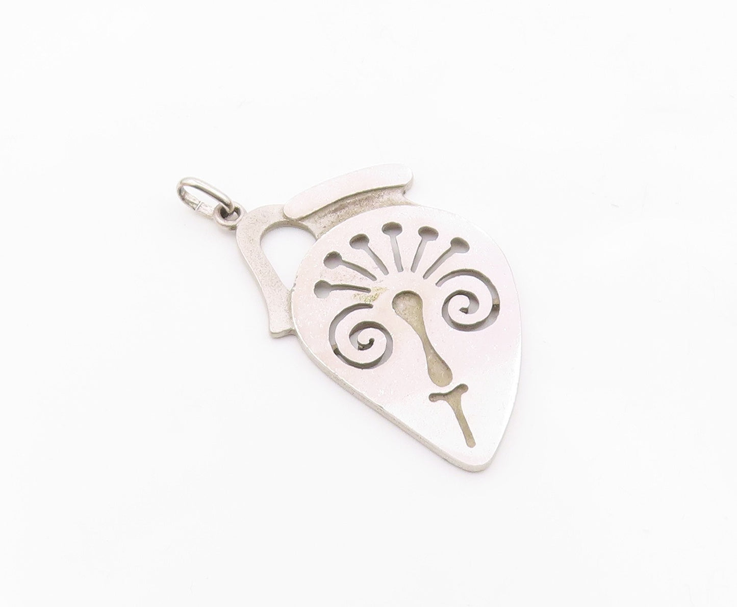 925 Sterling Silver  Vintage Modernist Swirl Cutout Face Drop Pendant  PT7052