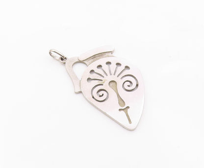 925 Sterling Silver  Vintage Modernist Swirl Cutout Face Drop Pendant  PT7052