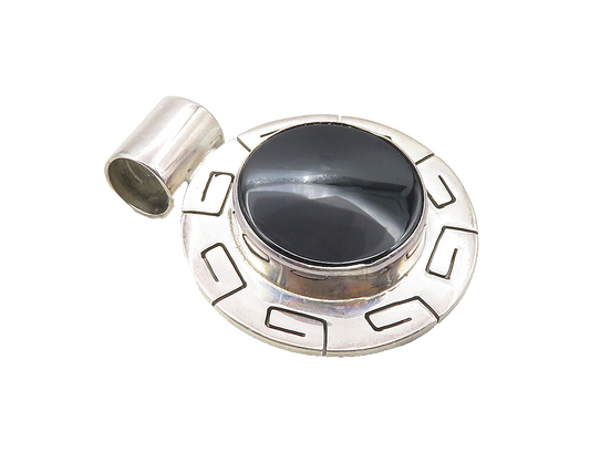 CII MEXICO 925 Silver  Vintage Black Onyx Greek Key Border Pendant  PT7865