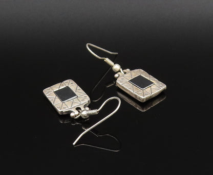 ISRAEL 925 Silver  Vintage Engraved Pattern Square Hematite Earrings  EG12097