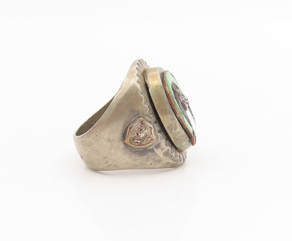 925 Sterling Silver Vintage Ring Antique Enamel Horse & Horseshoe Sz 10 RG34504