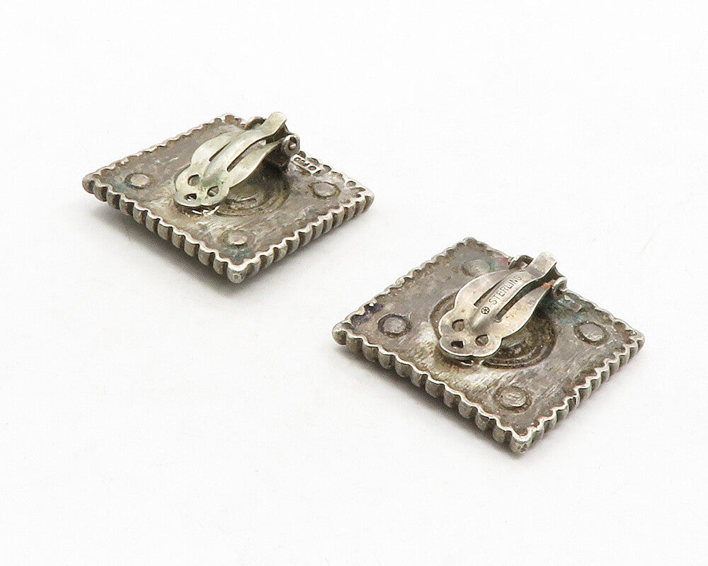 PETER BRAMS 925 Silver & 14K GOLD  Vintage Square Non Pierce Earrings  EG6879