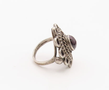 925 Sterling Silver Vintage Ring Classic Garnet Bohemian Flower  Sz 4.5  RG36336