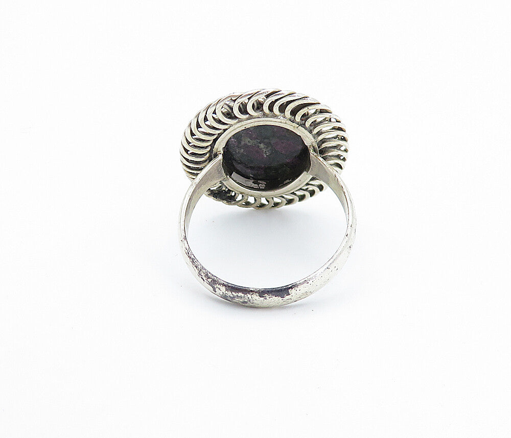 925 Sterling Silver  Vintage Cabochon Cut Jasper Cocktail Ring Sz 8  RG7848