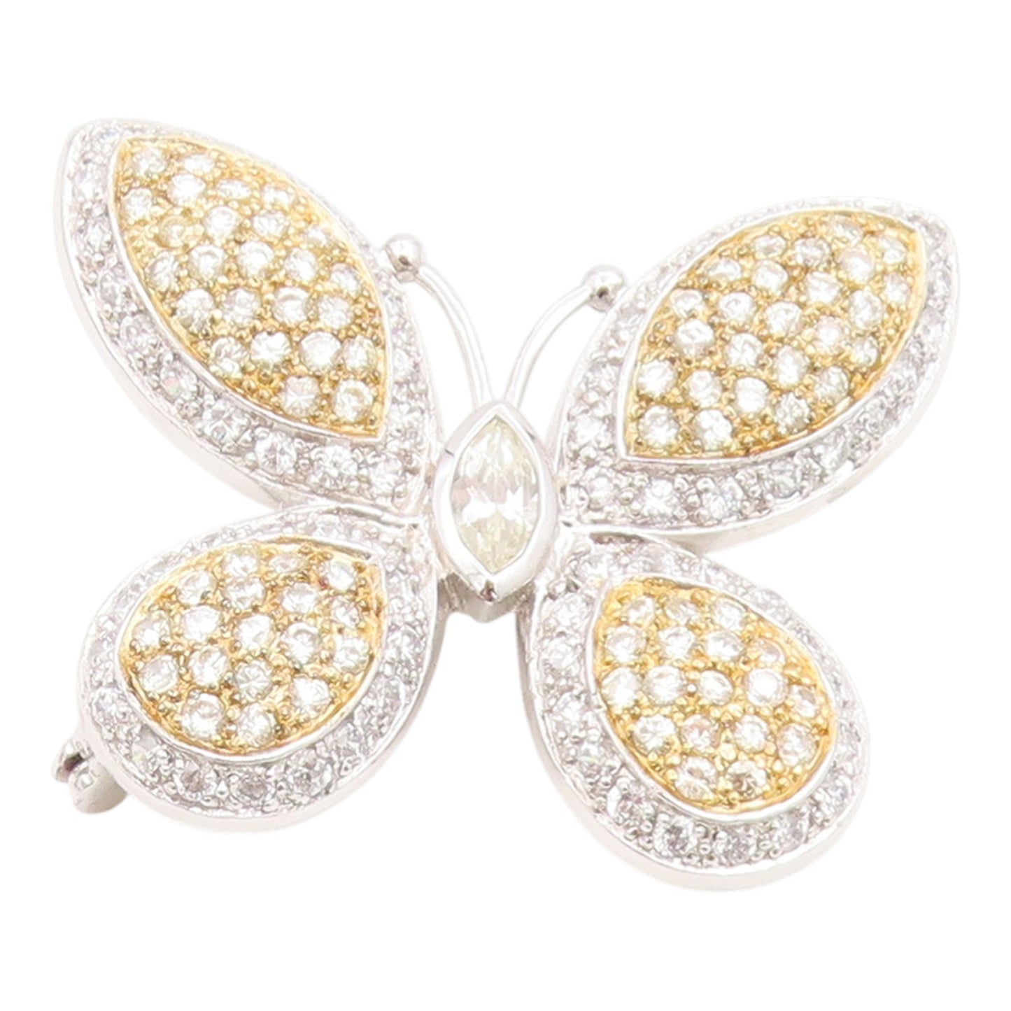 925 Sterling Silver Vintage Brooch Pin Modernist CZ Two Tone Butterfly  BP12527
