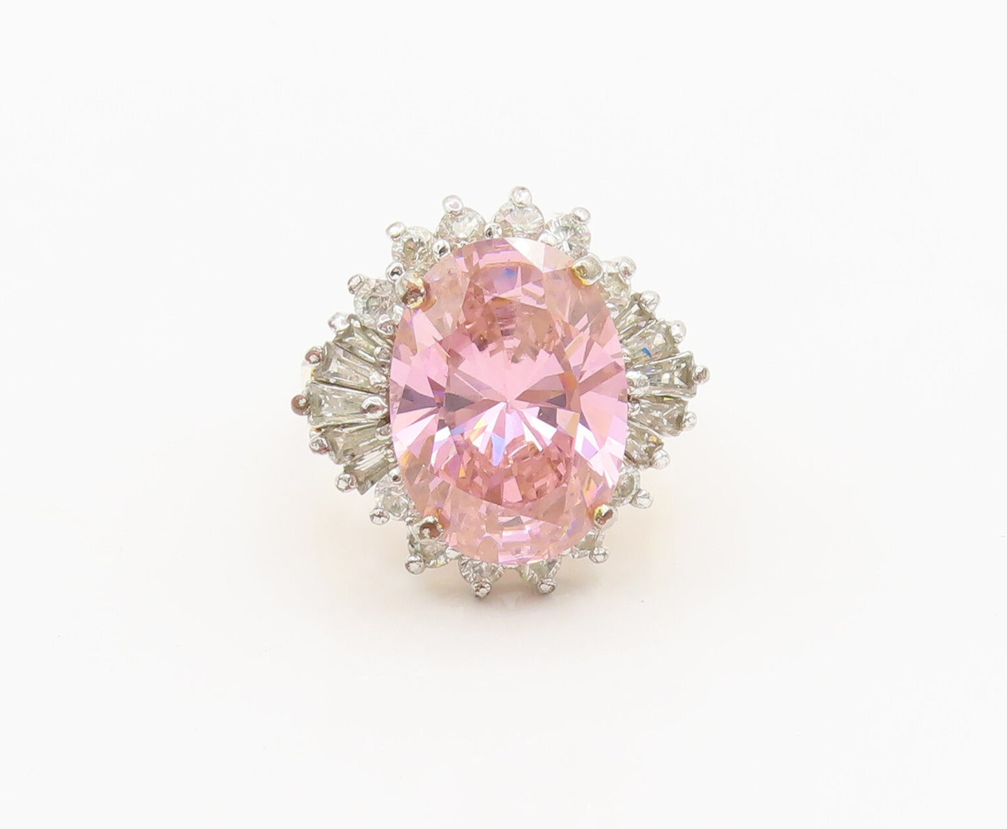 EDCO 925 Silver  Vintage Pink White CZ Elegant Sparkling Ring Sz 8.75  RG26805