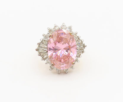 EDCO 925 Silver  Vintage Pink White CZ Elegant Sparkling Ring Sz 8.75  RG26805