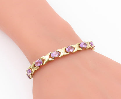 925 Sterling Silver  Amethyst Shiny Gold Plated XO Chain Bracelet  BT5822