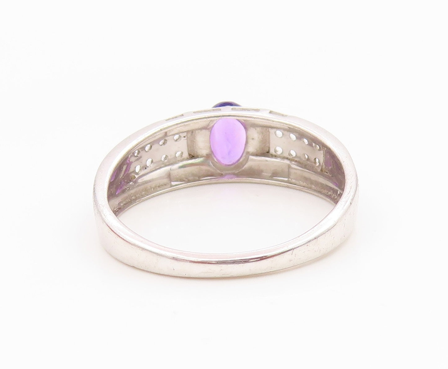 925 Sterling Silver Vintage Ring Amethyst & CZ Statement Band  Sz 10  RG36151