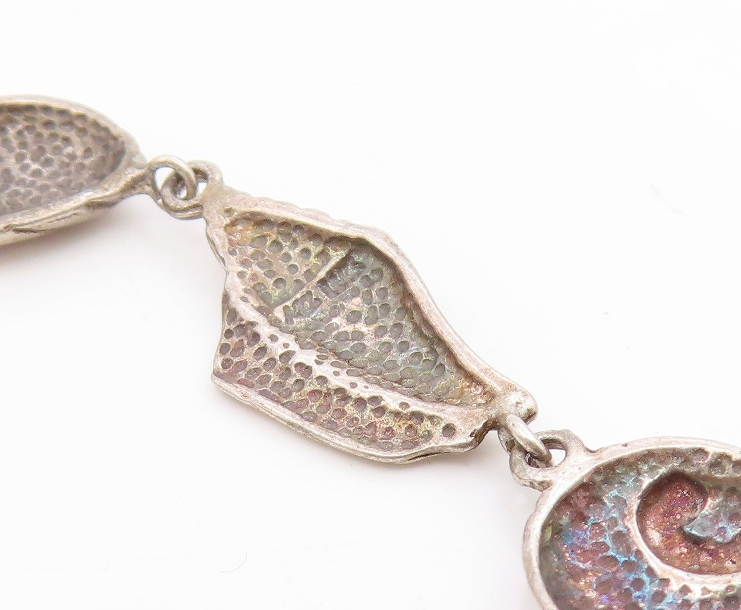 925 Sterling Silver Vintage Bracelet Modernist Seashell Coastal Charms  BT11719