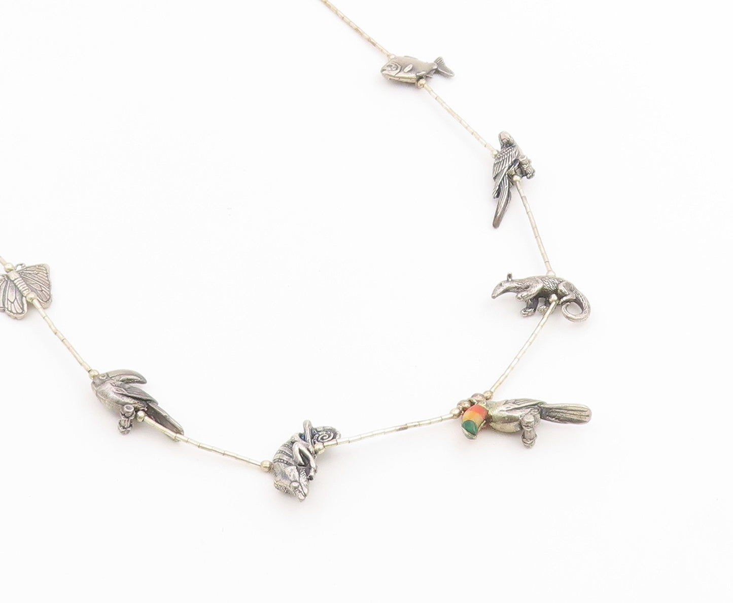 925 Sterling Silver Vintage Necklace SOUTHWESTERN Gemstone Animal Fetish  NE4909