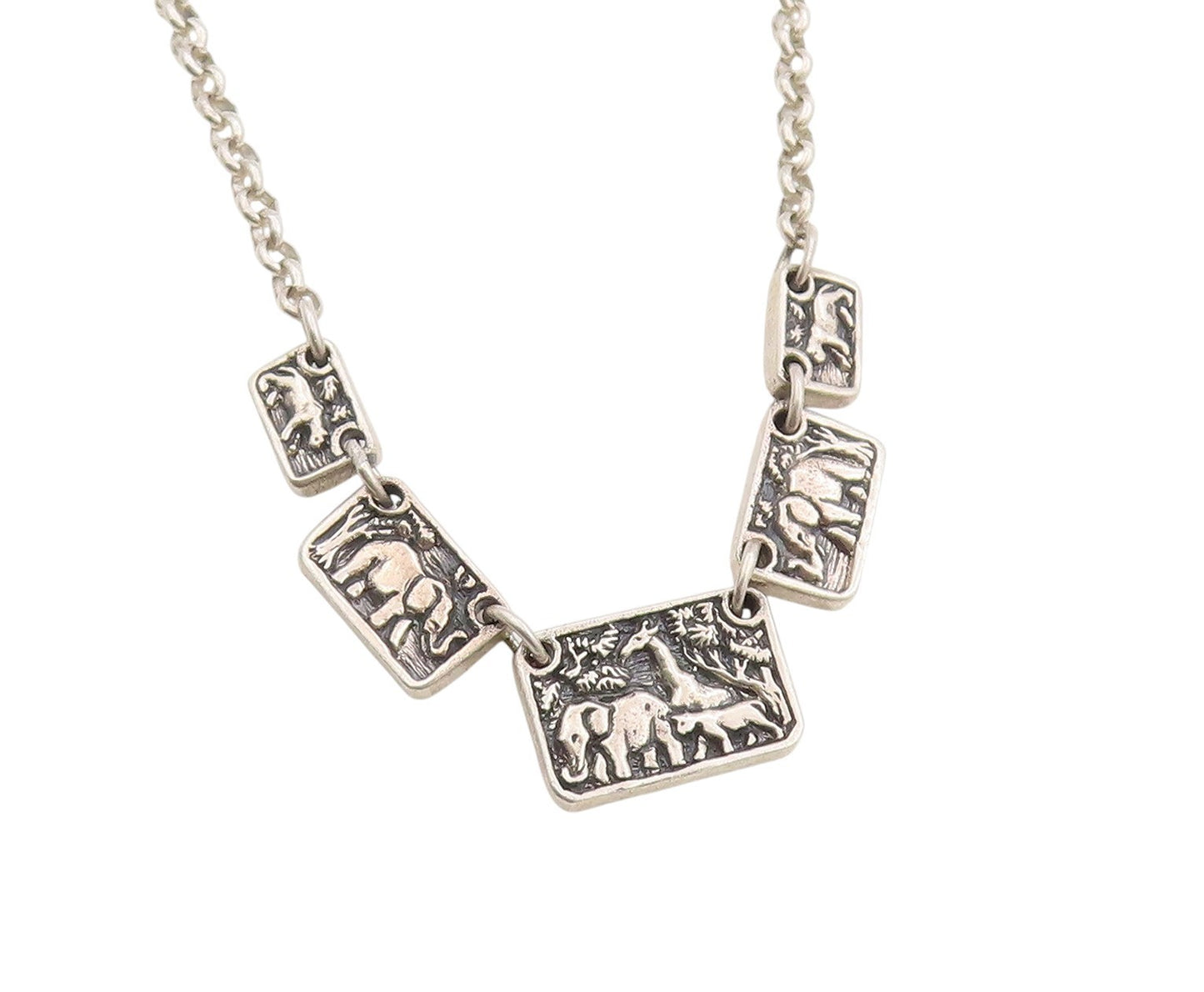 925 Sterling Silver Vintage Necklace Antique Elephant & Animal Kingdom   NE4584