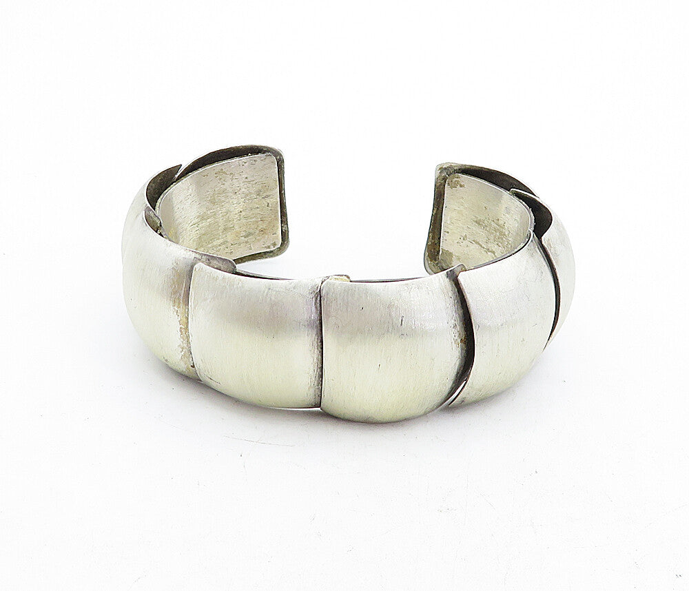 925 Sterling Silver  Vintage Matte Segmented Design Cuff Bracelet  BT1860