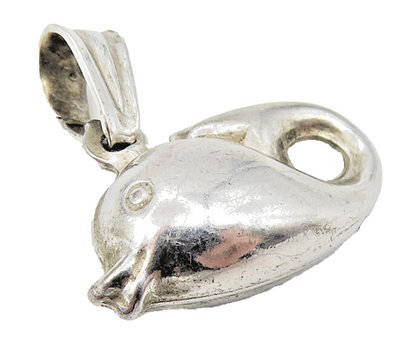 925 Sterling Silver  Vintage Petite Hollow Whale Motif Drop Pendant  PT8676